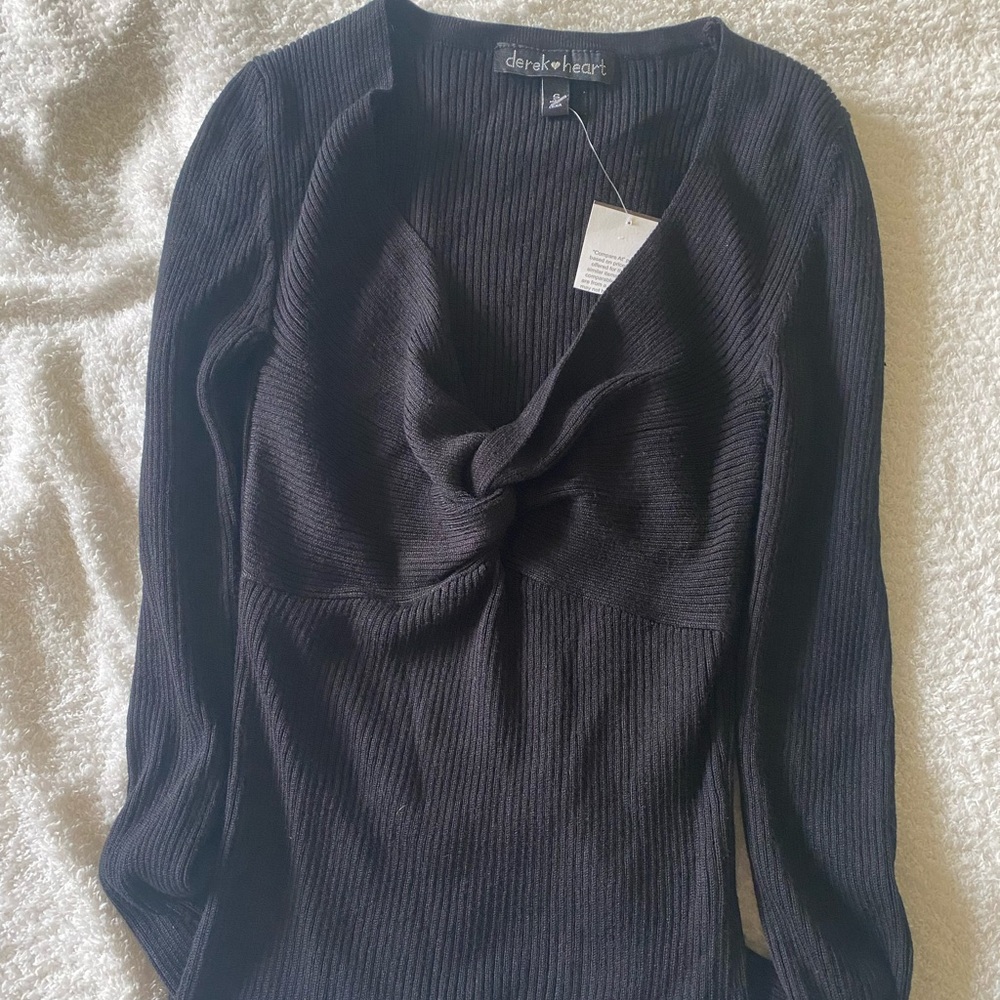 NWT Derek Heart V Neck Long Sleeve Black Small Women Bodycon Dress - Picture 2 of 11
